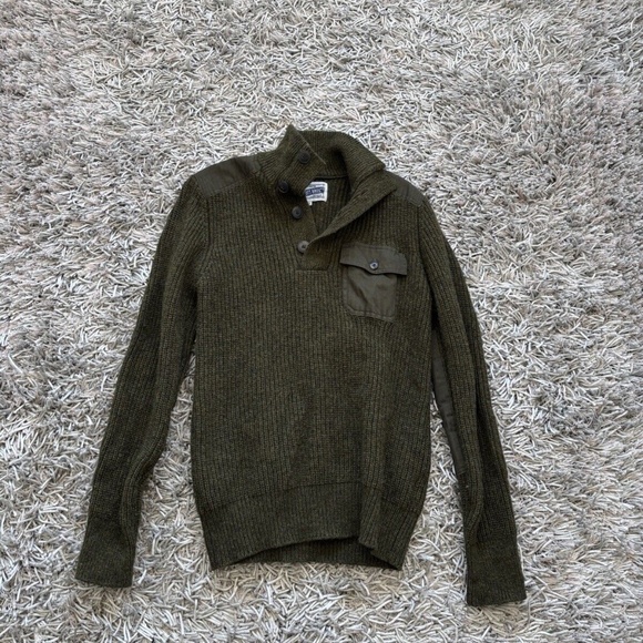 Schott Bros Sweater Wool Patch Fisherman Knit Green/Military Sz Small - Picture 5 of 10